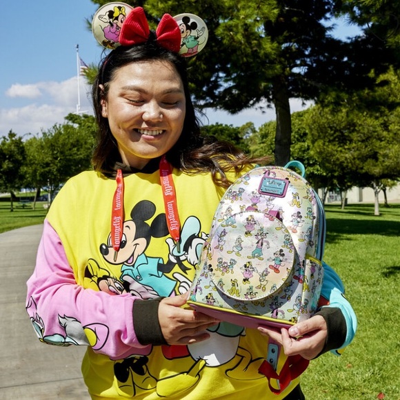 Loungefly Disney100 Mickey & Friends Classic Iridescent Mini Backpack & Headband - Picture 11 of 16